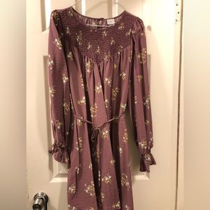 Mauve floral long sleeve dress